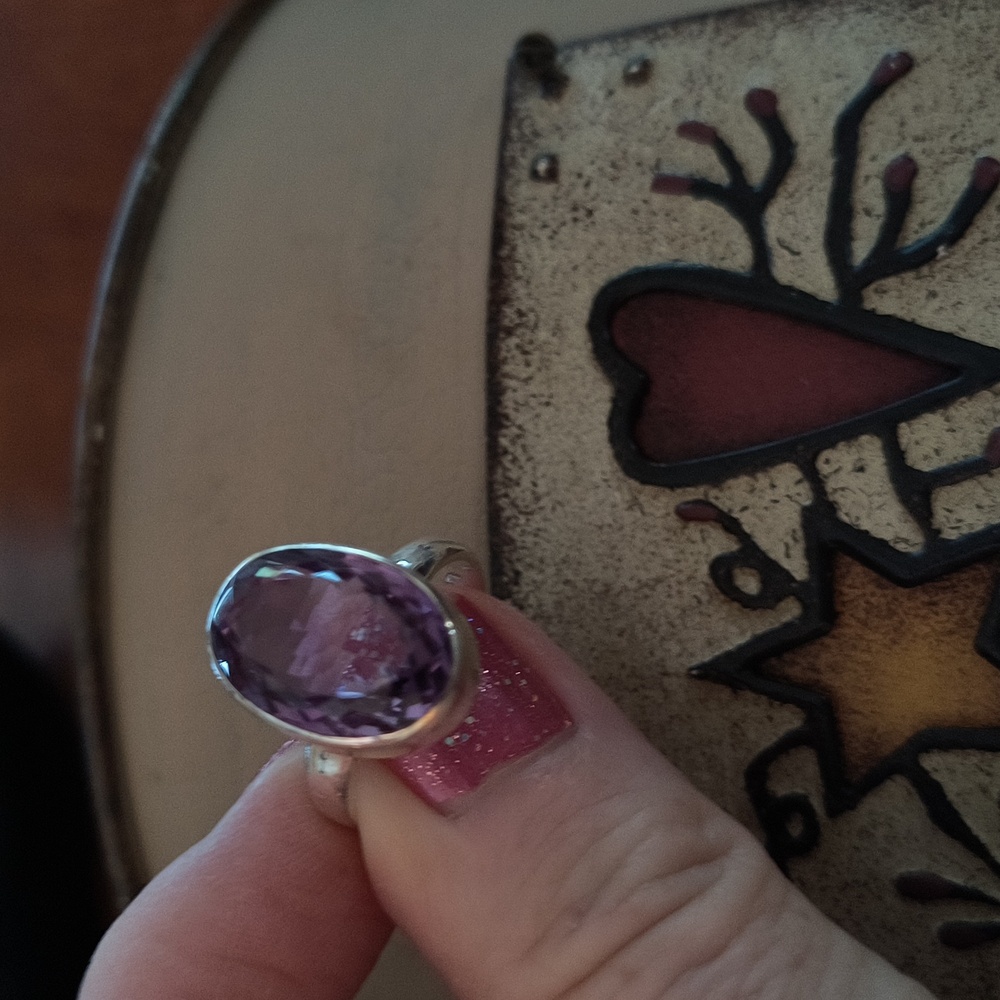 Large Oval Amythst Sterling Silver Ring Size 9
